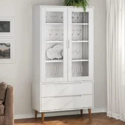 vidaXL - Vitrine - Wit - Grenenhout