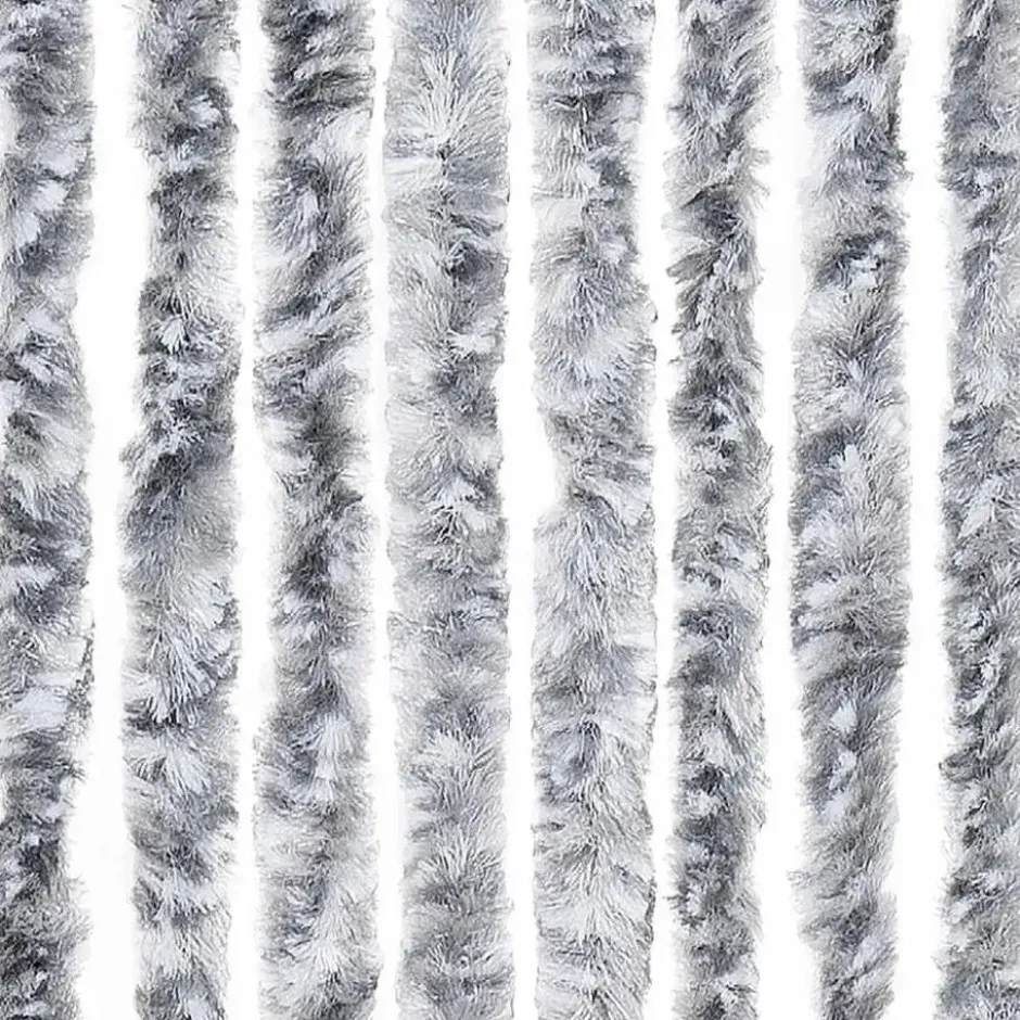 vidaXL - Vliegengordijn voor terrasdeur - Wit en grijs - Chenille - 118x220 cm
