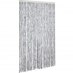vidaXL - Vliegengordijn voor terrasdeur - Wit en grijs - Chenille - 118x220 cm