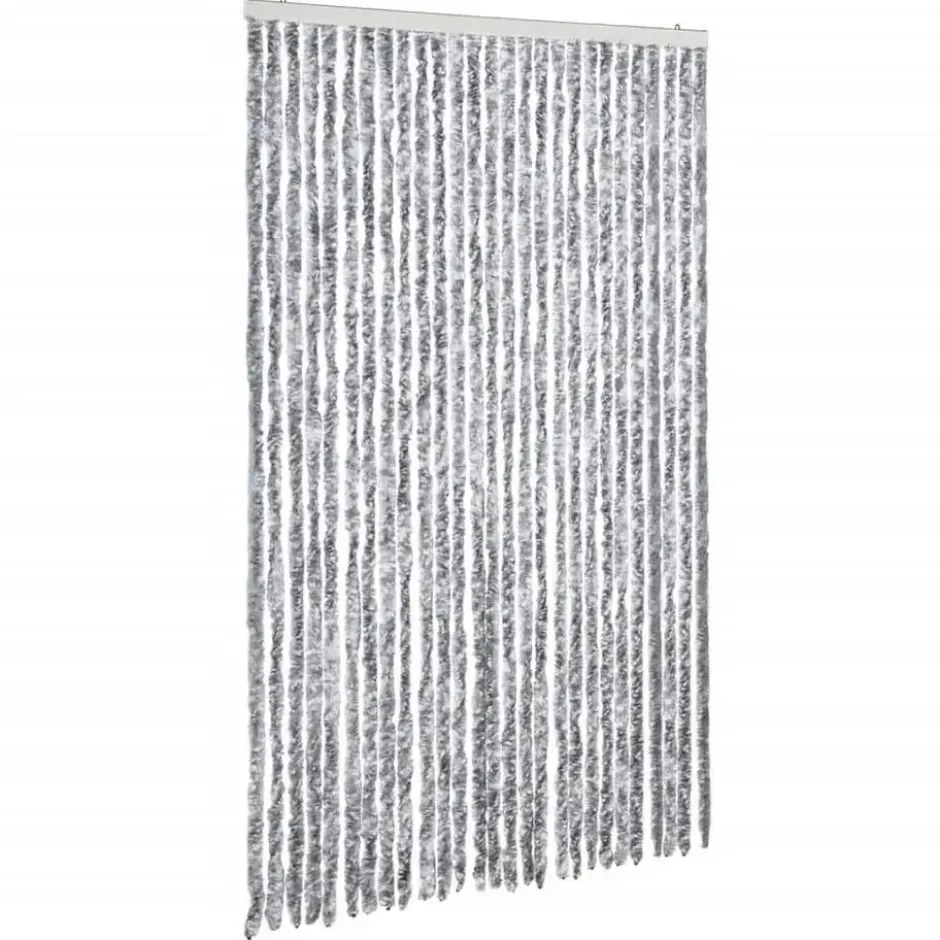 vidaXL - Vliegengordijn voor terrasdeur - Wit en grijs - Chenille - 118x220 cm