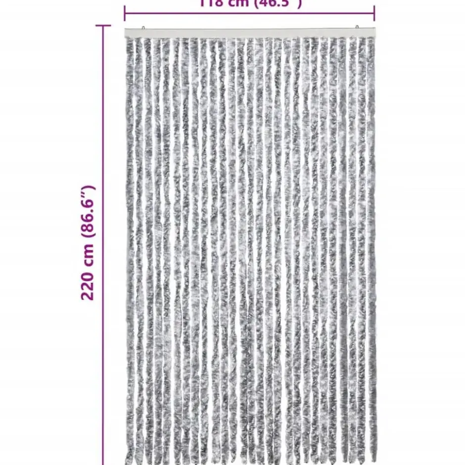 vidaXL - Vliegengordijn voor terrasdeur - Wit en grijs - Chenille - 118x220 cm