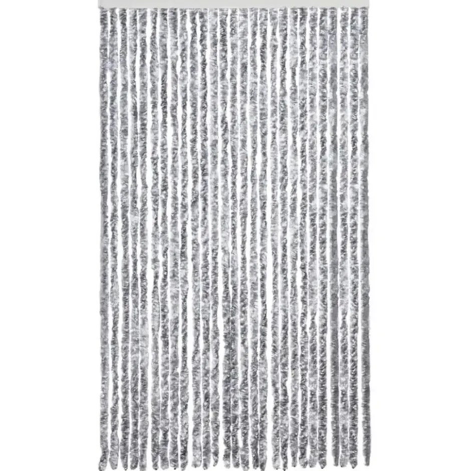 vidaXL - Vliegengordijn voor terrasdeur - Wit en grijs - Chenille - 118x220 cm
