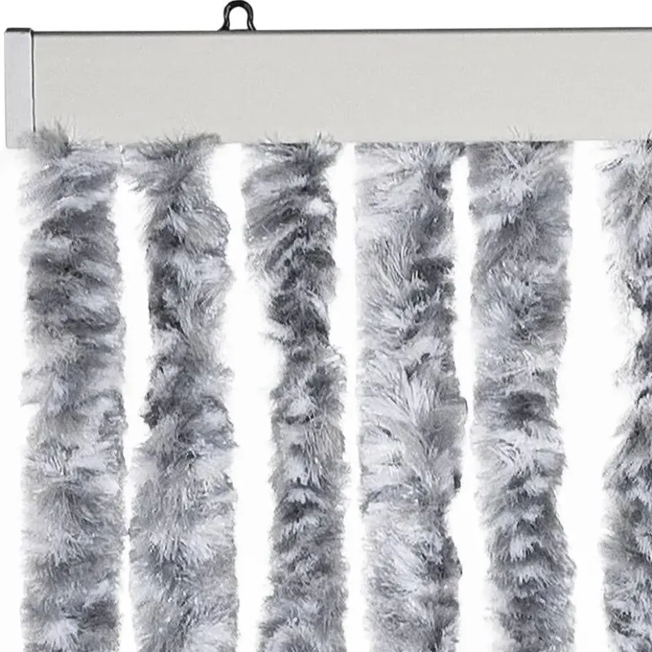 vidaXL - Vliegengordijn voor terrasdeur - Wit en grijs - Chenille - 118x220 cm