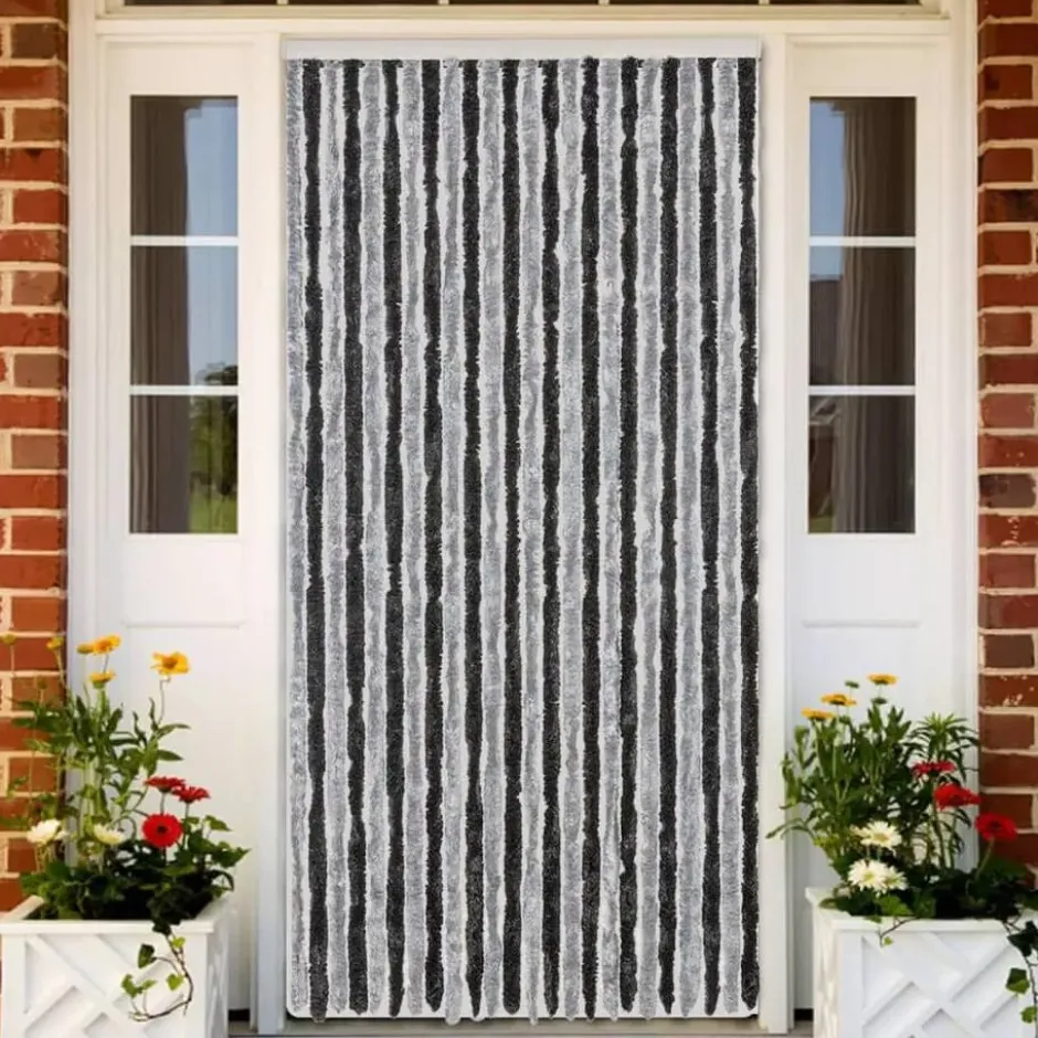 vidaXL - Vliegengordijn voor terrasdeur - Grijs en zwart - Chenille - 100x230 cm