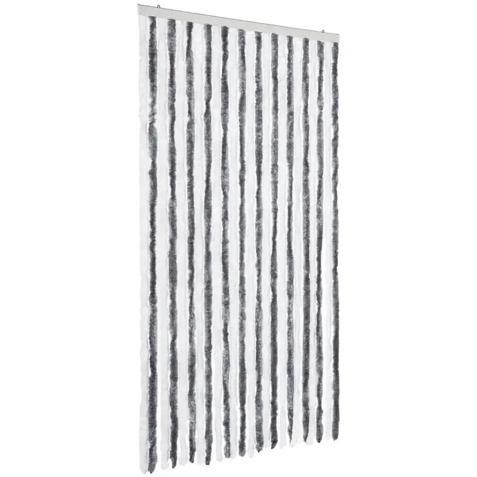 vidaXL - Vliegengordijn voor terrasdeur - Grijs en wit - Chenille - 100x200 cm