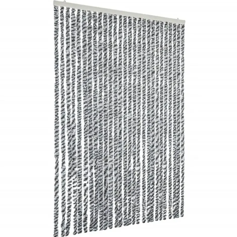 vidaXL - Vliegengordijn voor terrasdeur Grijs en zwart-wit Chenille - 118x220 cm