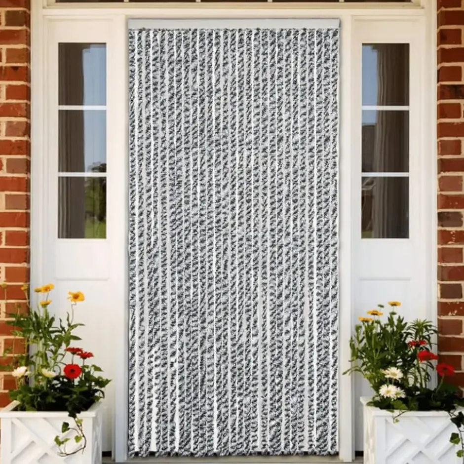 vidaXL - Vliegengordijn voor terrasdeur Grijs en zwart-wit Chenille - 118x220 cm