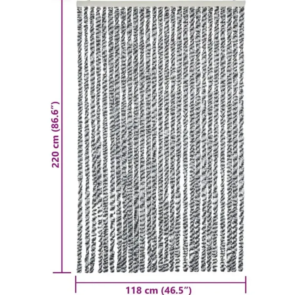vidaXL - Vliegengordijn voor terrasdeur Grijs en zwart-wit Chenille - 118x220 cm