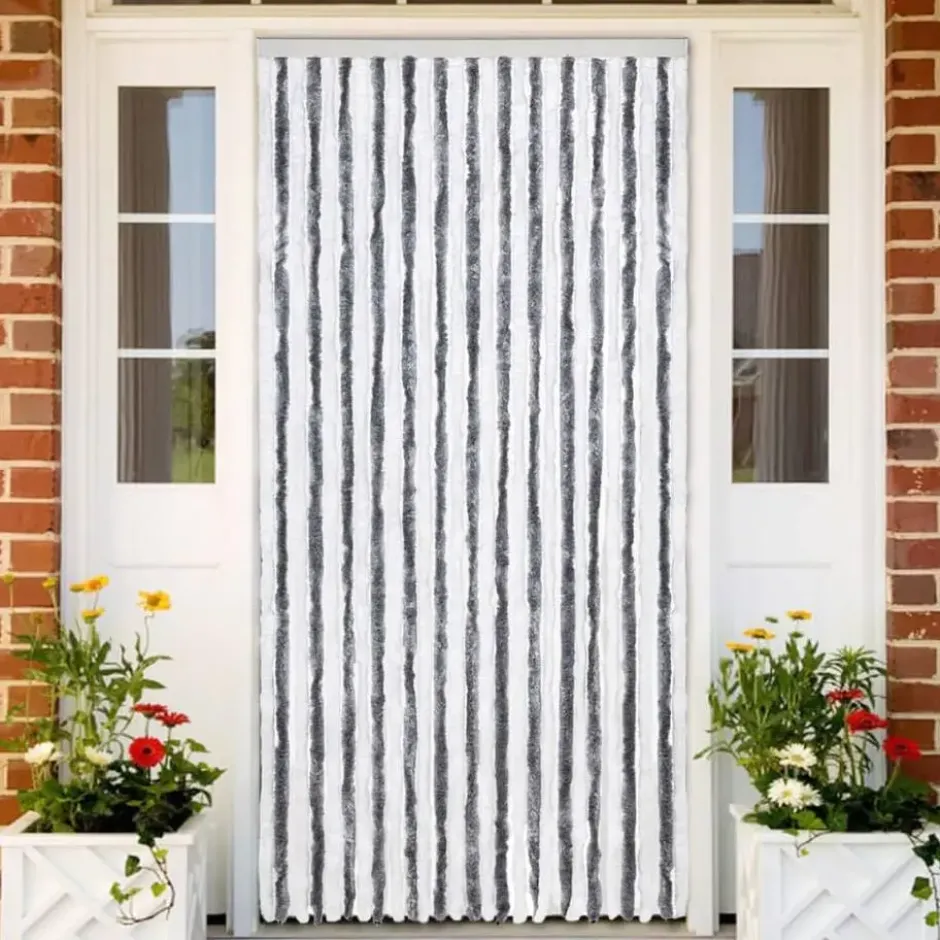 vidaXL - Vliegengordijn voor terrasdeur - Grijs en wit - Chenille - 118x220 cm