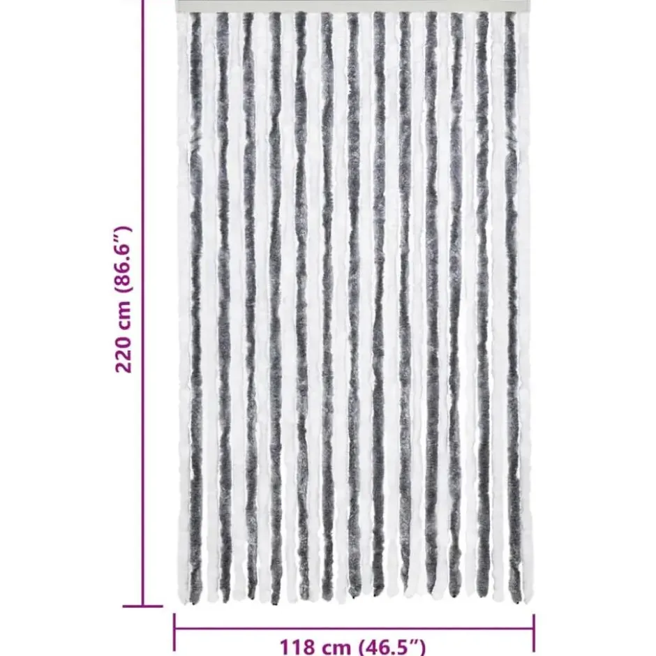 vidaXL - Vliegengordijn voor terrasdeur - Grijs en wit - Chenille - 118x220 cm