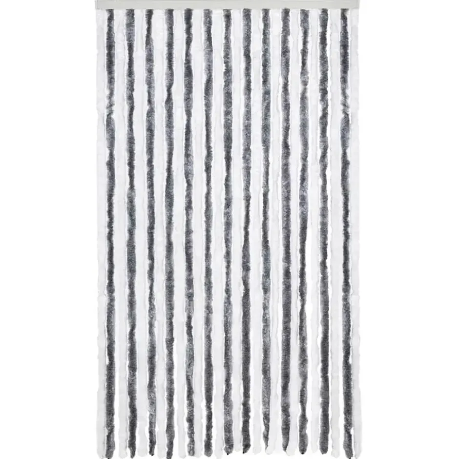 vidaXL - Vliegengordijn voor terrasdeur - Grijs en wit - Chenille - 118x220 cm