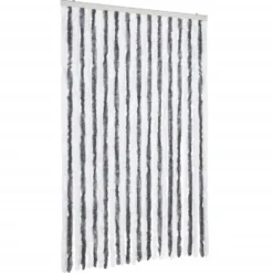 vidaXL - Vliegengordijn voor terrasdeur - Grijs en wit - Chenille - 118x220 cm