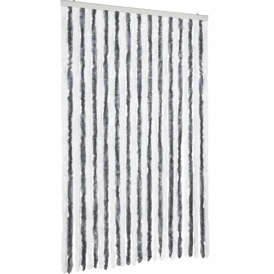 vidaXL - Vliegengordijn voor terrasdeur - Grijs en wit - Chenille - 118x220 cm