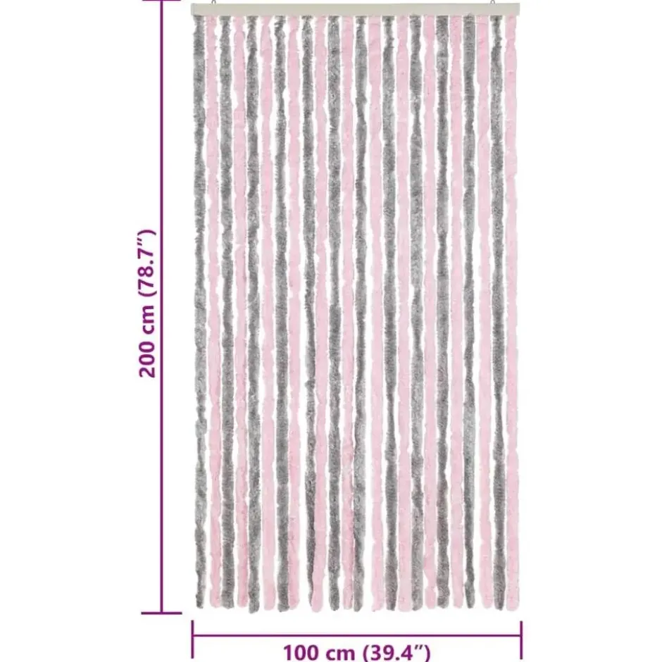 vidaXL - Vliegengordijn voor terrasdeur Zilvergrijs, roze Chenille - 100x200 cm
