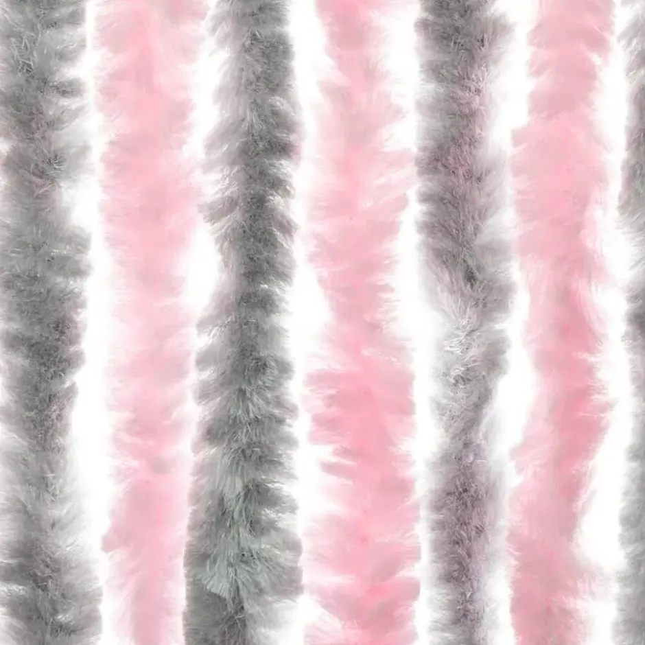 vidaXL - Vliegengordijn voor terrasdeur Zilvergrijs, roze Chenille - 100x200 cm
