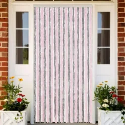vidaXL - Vliegengordijn voor terrasdeur Zilvergrijs, roze Chenille - 100x200 cm