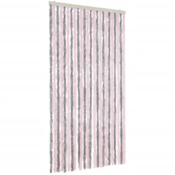 vidaXL - Vliegengordijn voor terrasdeur Zilvergrijs, roze Chenille - 100x200 cm
