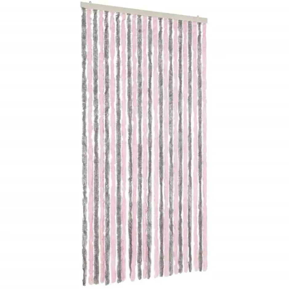 vidaXL - Vliegengordijn voor terrasdeur Zilvergrijs, roze Chenille - 100x200 cm