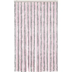 vidaXL - Vliegengordijn voor terrasdeur Zilvergrijs, roze Chenille - 118x220 cm