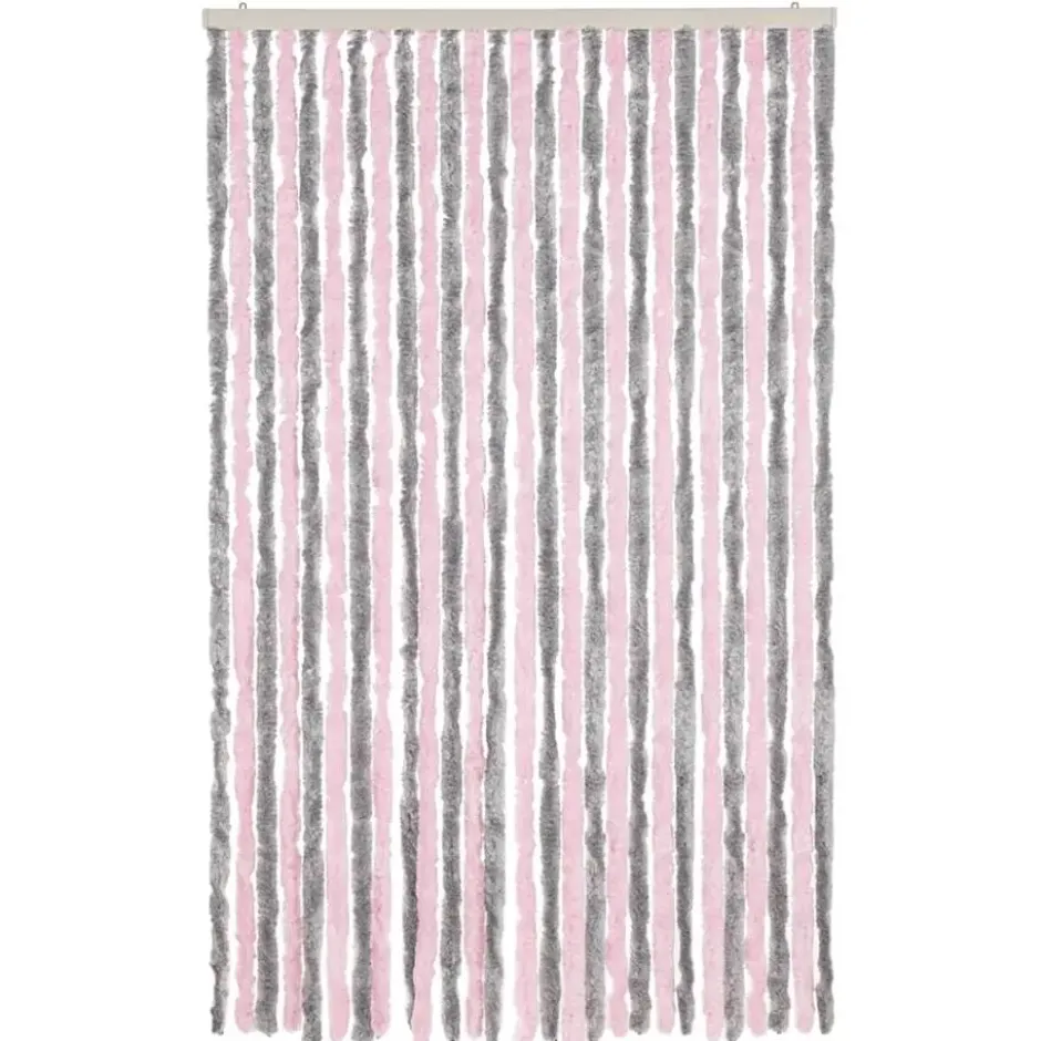 vidaXL - Vliegengordijn voor terrasdeur Zilvergrijs, roze Chenille - 118x220 cm