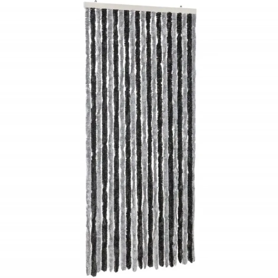 vidaXL - Vliegengordijn voor terrasdeur - Grijs en zwart - Chenille - 90x220 cm
