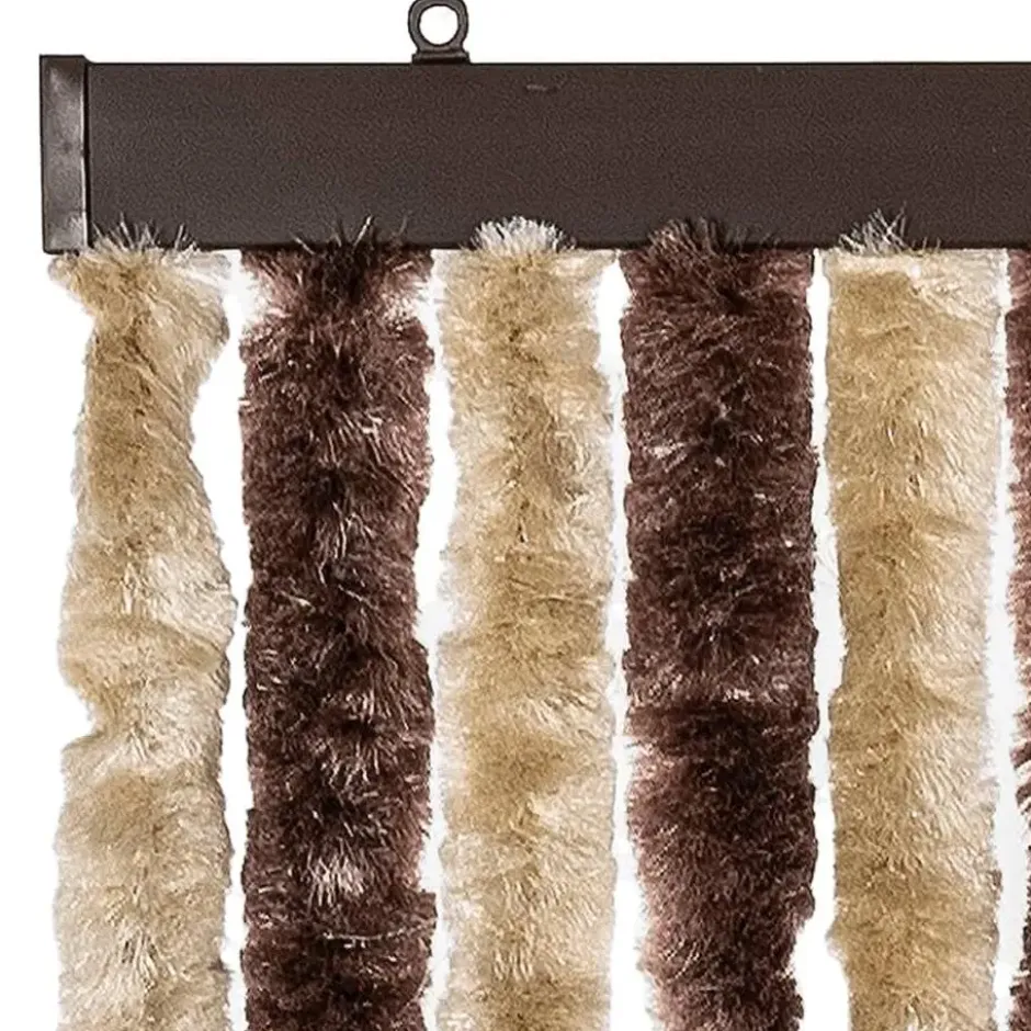 vidaXL - Vliegengordijn voor terrasdeur - Oker en wit - Chenille - 100x230 cm