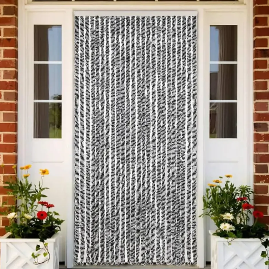 vidaXL - Vliegengordijn voor terrasdeur Grijs en zwart-wit Chenille - 100x220 cm