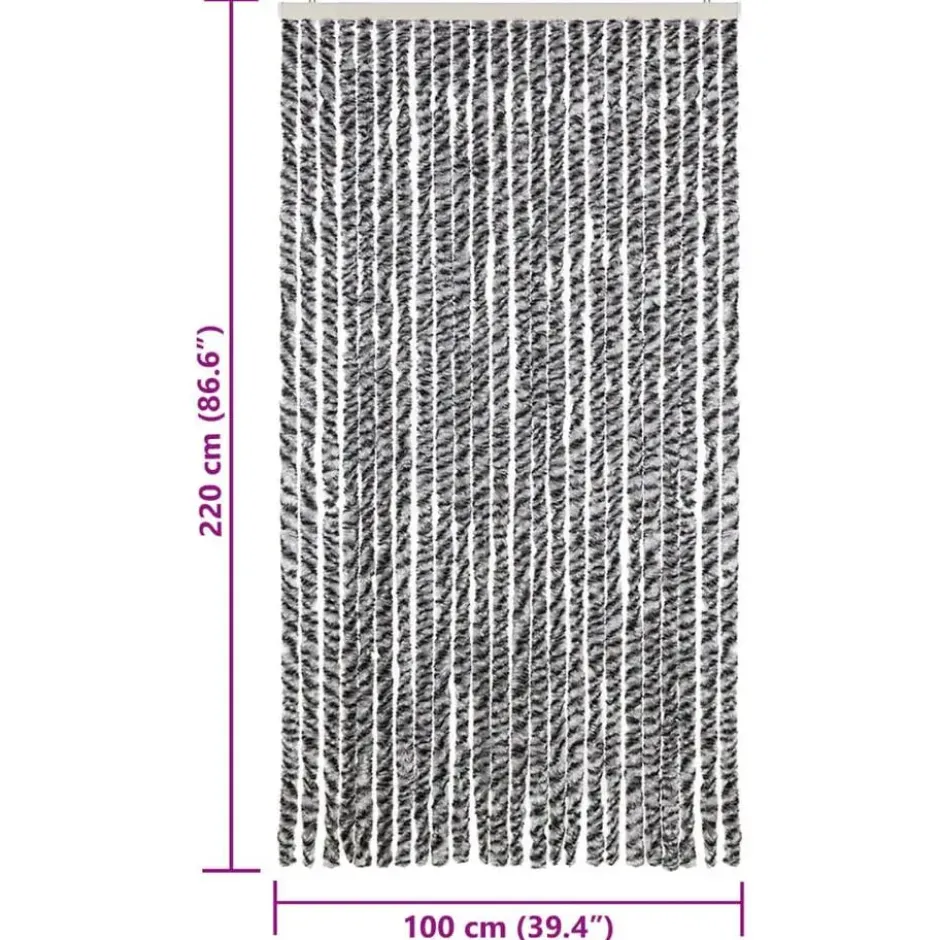 vidaXL - Vliegengordijn voor terrasdeur Grijs en zwart-wit Chenille - 100x220 cm