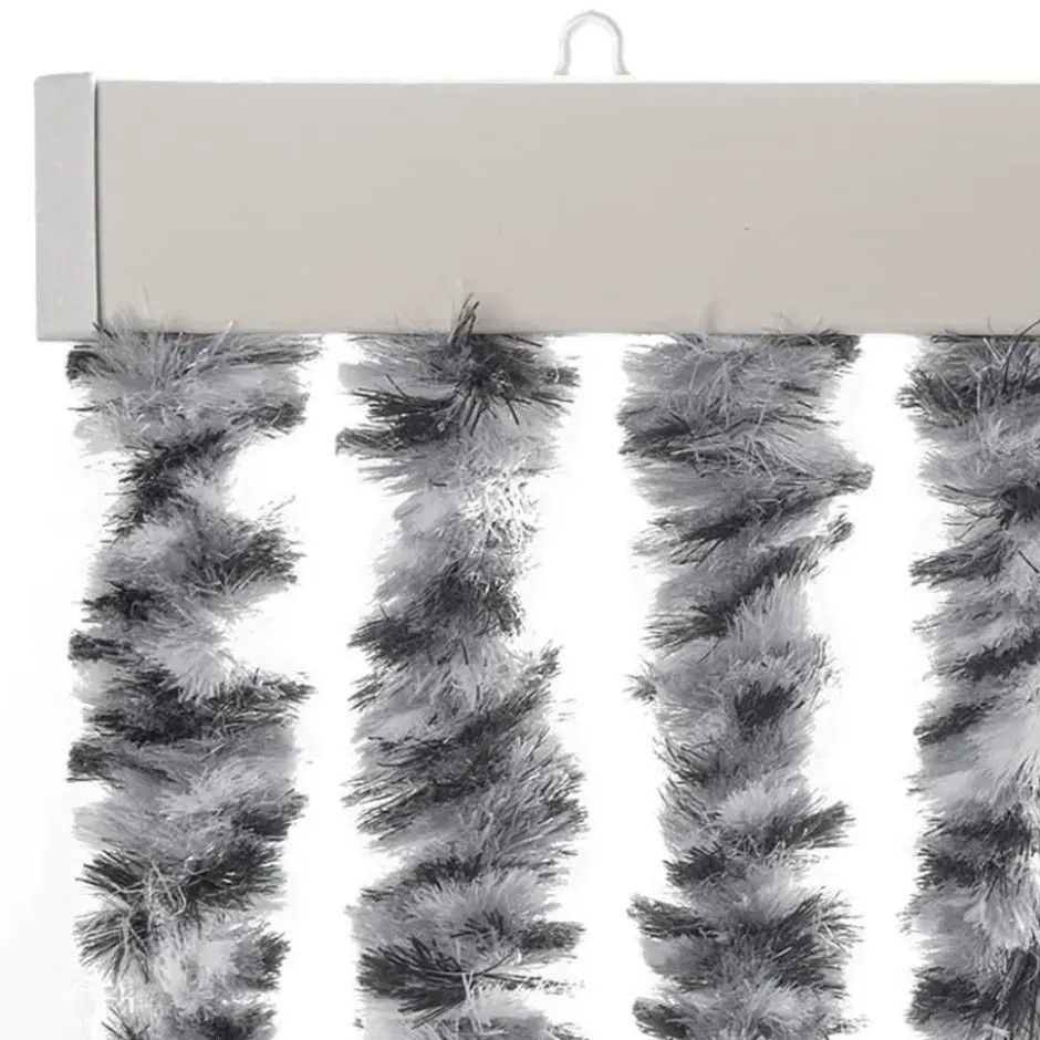 vidaXL - Vliegengordijn voor terrasdeur Grijs en zwart-wit Chenille - 100x220 cm