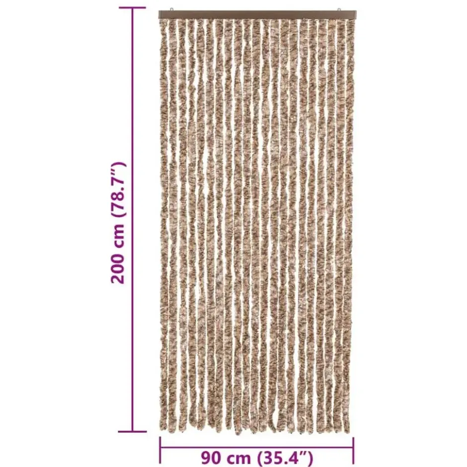 vidaXL - Vliegengordijn voor terrasdeur Beige, donkerbruin Chenille - 90x200 cm
