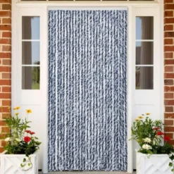 vidaXL - Vliegengordijn voor terrasdeur - Blauw en wit - Chenille - 100x200 cm
