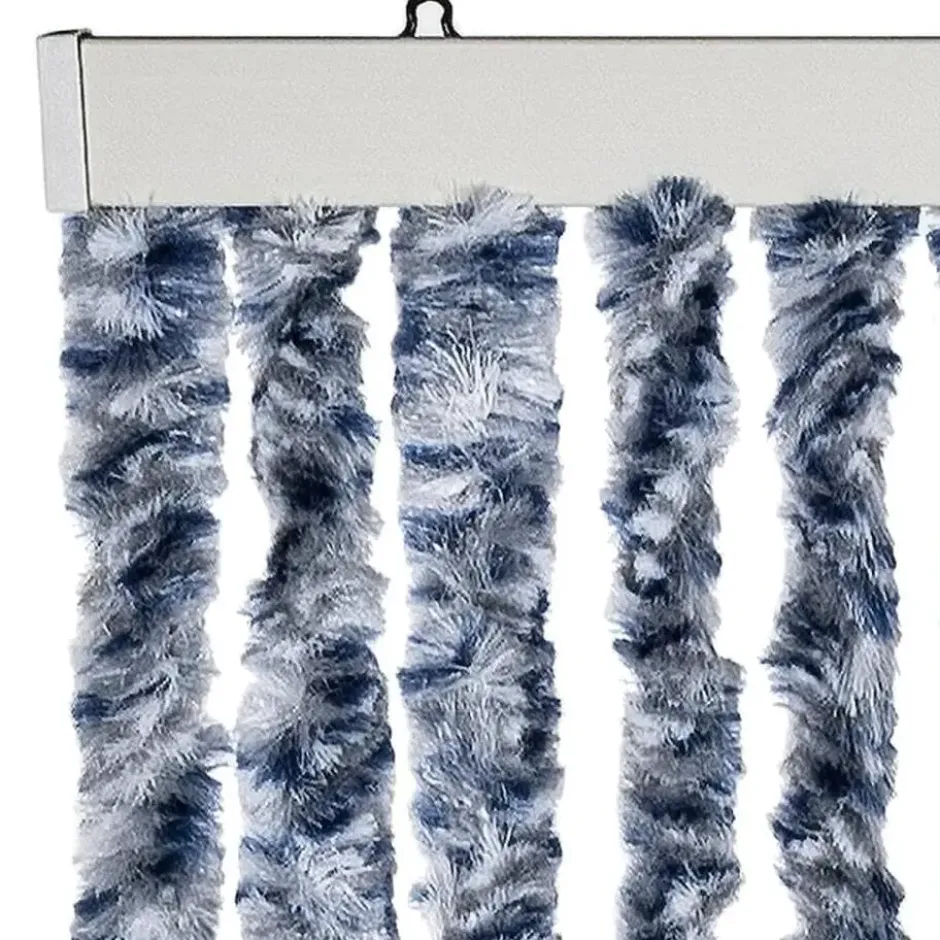 vidaXL - Vliegengordijn voor terrasdeur - Blauw en wit - Chenille - 100x200 cm