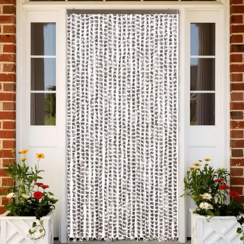 vidaXL - Vliegengordijn voor terrasdeur - Taupe en wit - Chenille - 100x230 cm