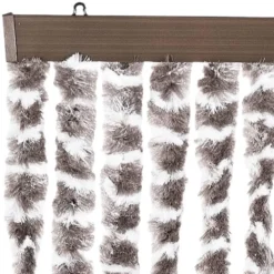 vidaXL - Vliegengordijn voor terrasdeur - Taupe en wit - Chenille - 118x220 cm