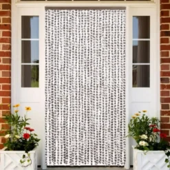 vidaXL - Vliegengordijn voor terrasdeur - Taupe en wit - Chenille - 118x220 cm