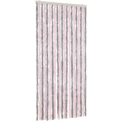 vidaXL - Vliegengordijn voor terrasdeur Zilvergrijs, roze Chenille - 90x220 cm