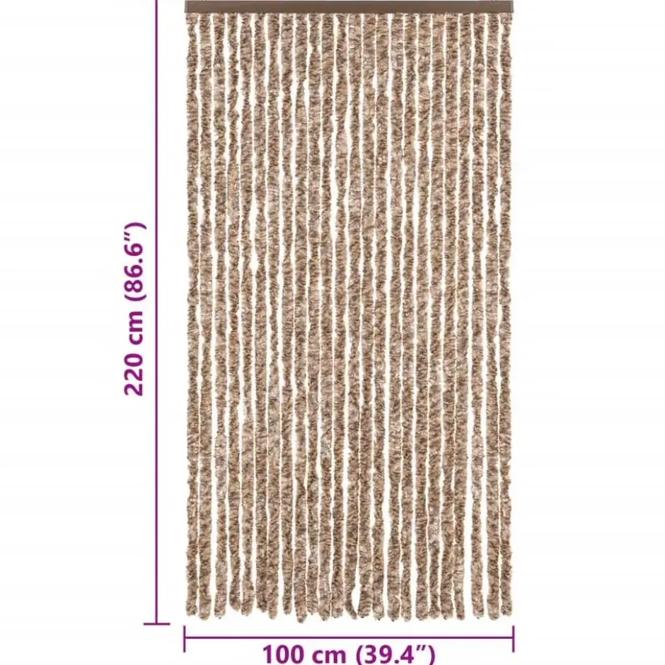 vidaXL - Vliegengordijn voor terrasdeur Beige, donkerbruin Chenille - 100x220 cm
