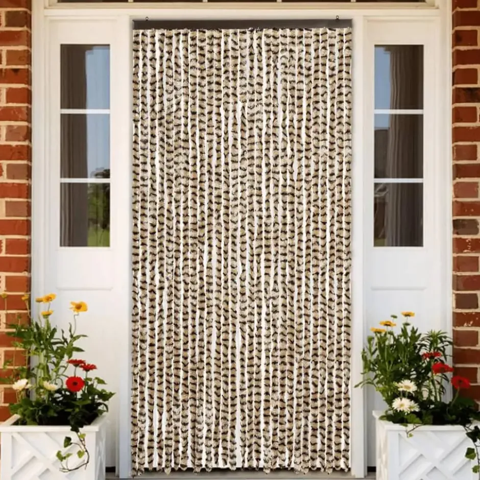 vidaXL - Vliegengordijn voor terrasdeur - Beige en bruin - Chenille - 118x220 cm