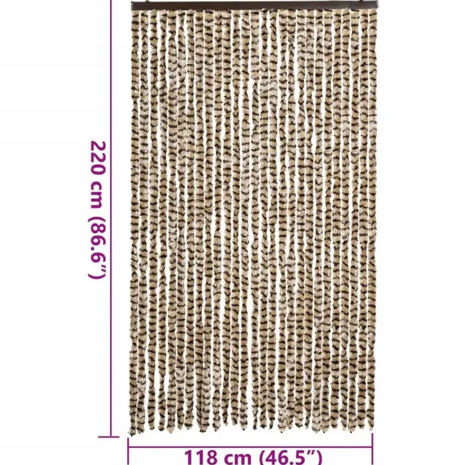 vidaXL - Vliegengordijn voor terrasdeur - Beige en bruin - Chenille - 118x220 cm