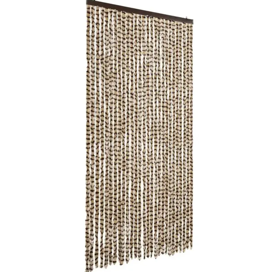 vidaXL - Vliegengordijn voor terrasdeur - Beige en bruin - Chenille - 118x220 cm