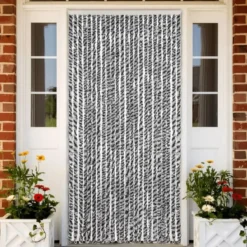 vidaXL - Vliegengordijn voor terrasdeur Grijs en zwart-wit Chenille - 100x200 cm