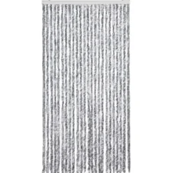 vidaXL - Vliegengordijn voor terrasdeur - Wit en gris - Chenille - 100x200 cm