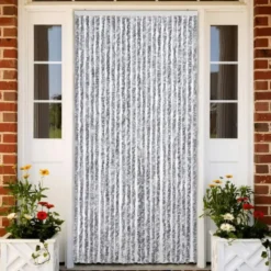 vidaXL - Vliegengordijn voor terrasdeur - Wit en gris - Chenille - 100x200 cm