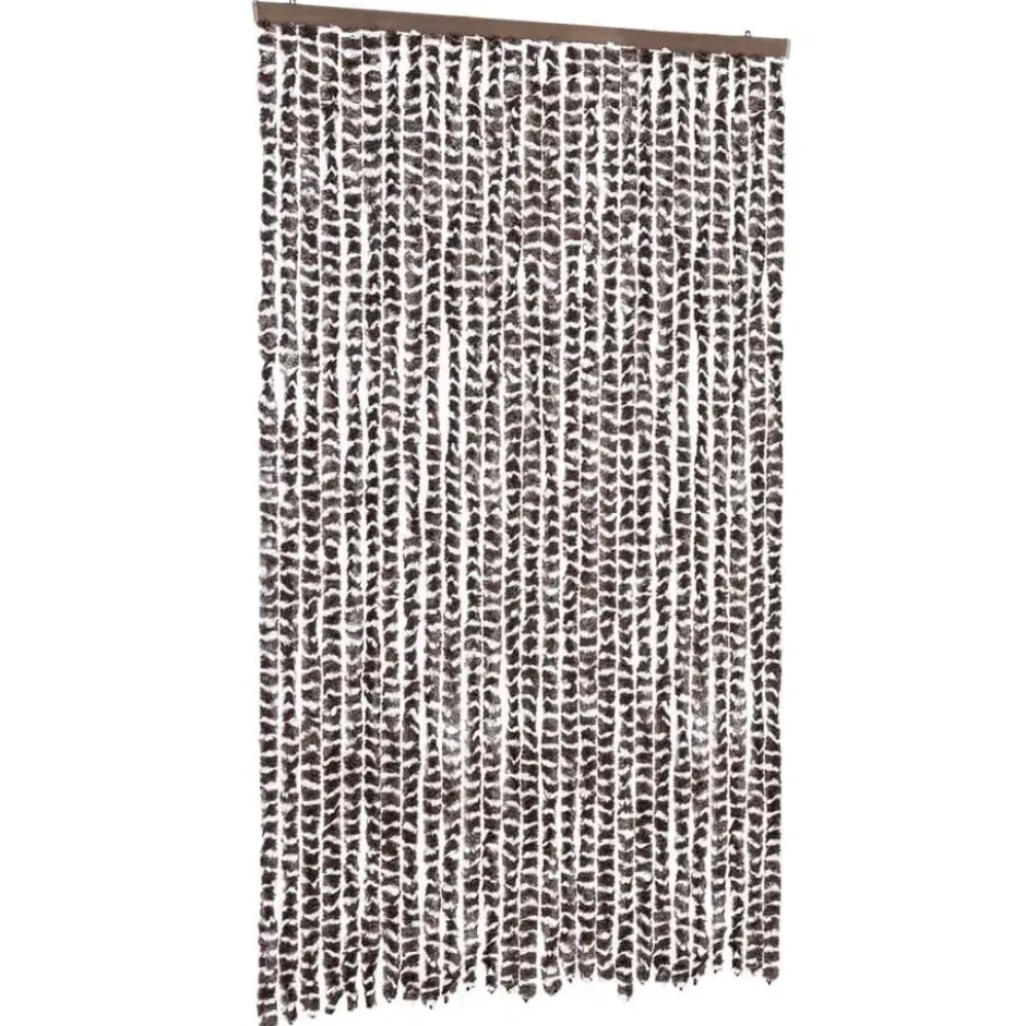 vidaXL - Vliegengordijn voor terrasdeur - Bruin en wit - Chenille - 118x220 cm