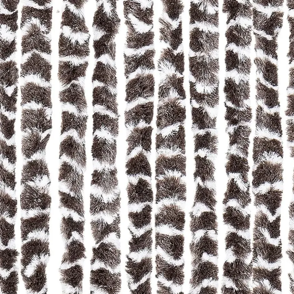 vidaXL - Vliegengordijn voor terrasdeur - Bruin en wit - Chenille - 118x220 cm