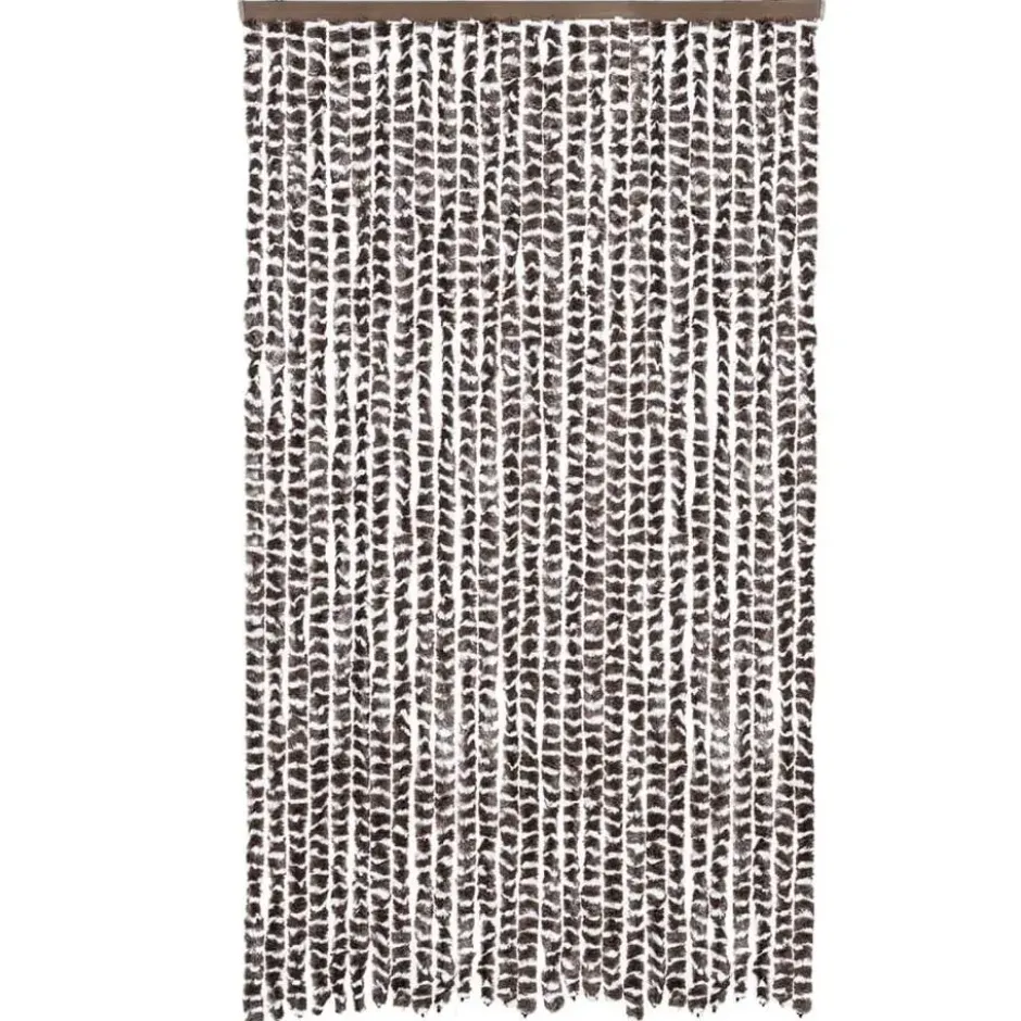 vidaXL - Vliegengordijn voor terrasdeur - Bruin en wit - Chenille - 118x220 cm