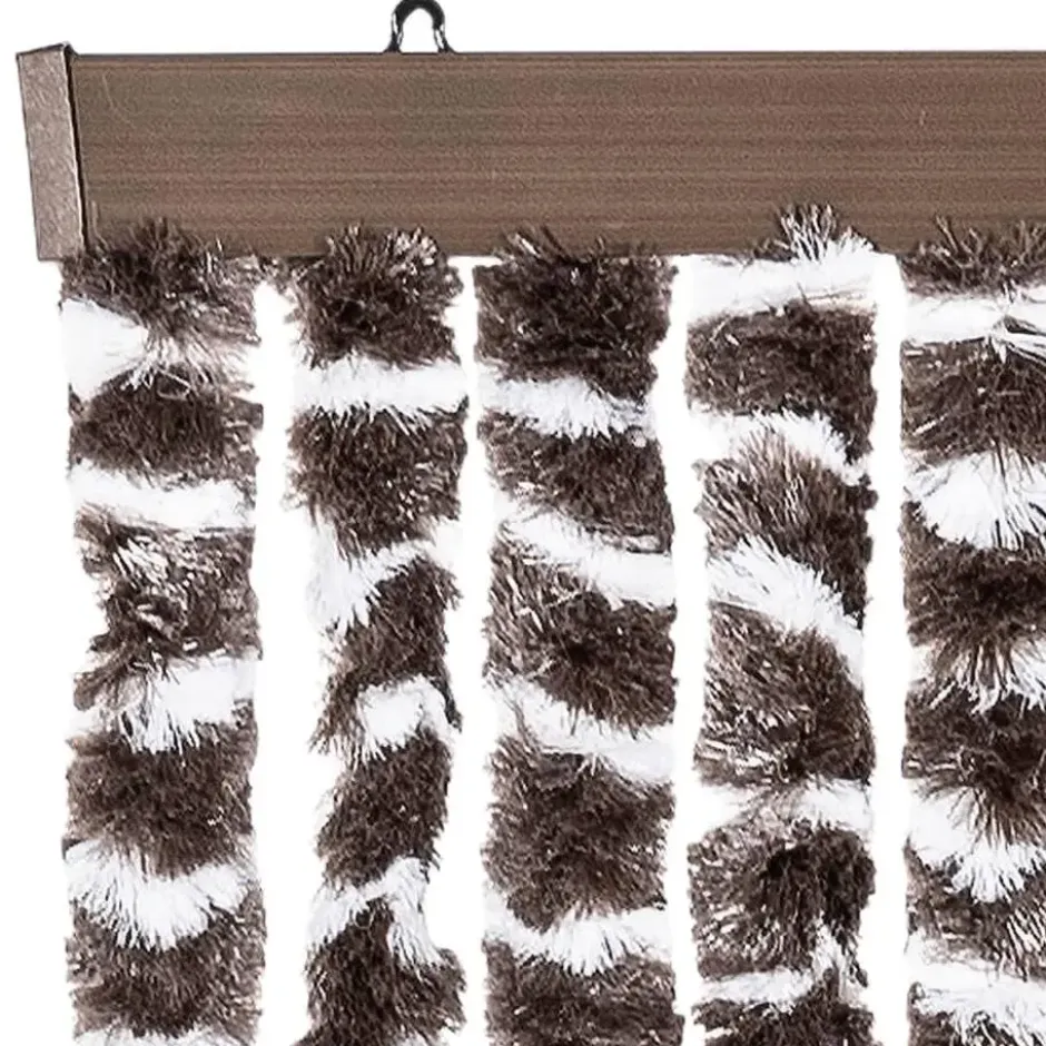 vidaXL - Vliegengordijn voor terrasdeur - Bruin en wit - Chenille - 118x220 cm