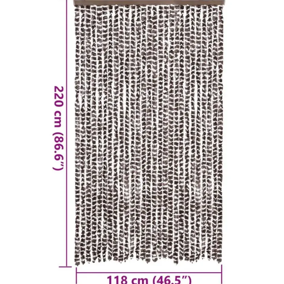 vidaXL - Vliegengordijn voor terrasdeur - Bruin en wit - Chenille - 118x220 cm