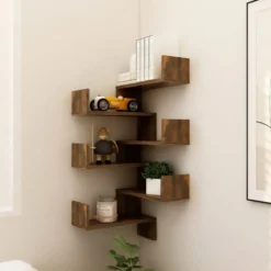 vidaXL - Wandhoekschap - Bruin - Bewerkt hout - 2 stuks