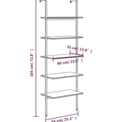 vidaXL - Wandrek met 5 schappen - Bruin - Bewerkt hout - 64 x 35 x 185 cm